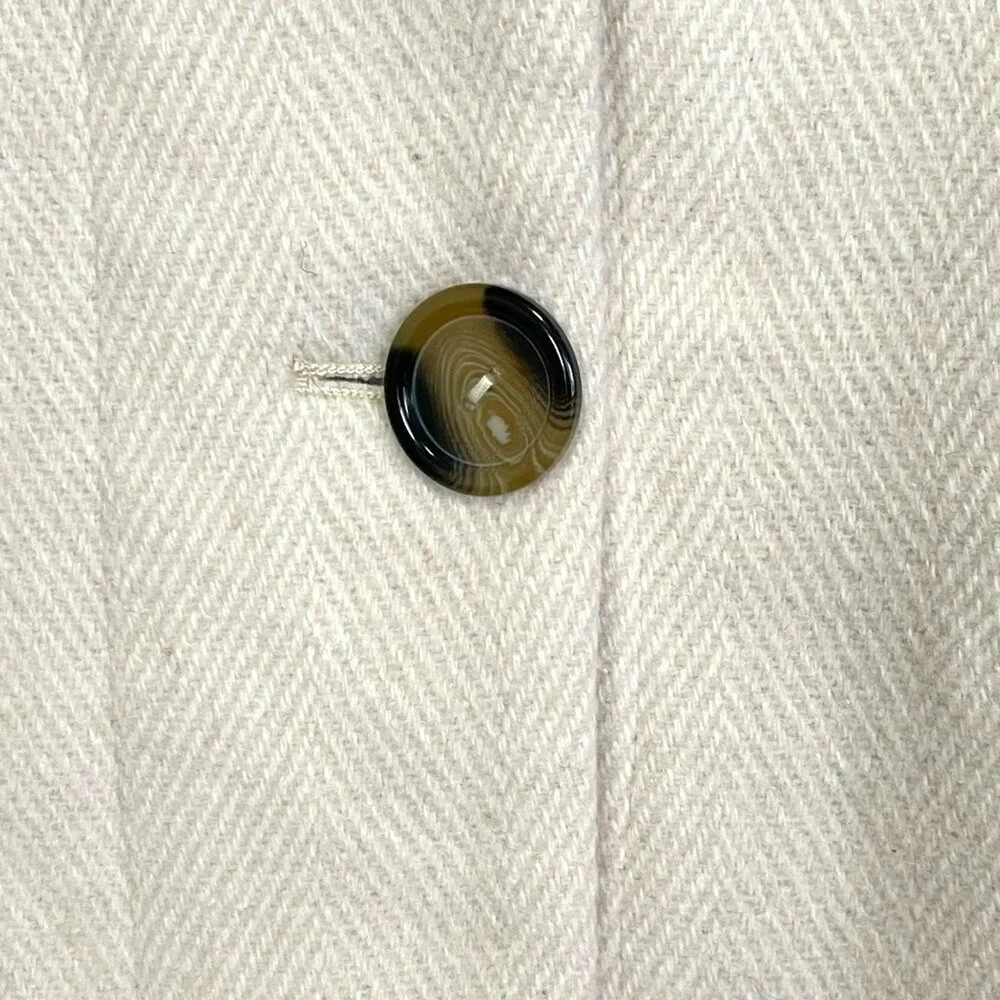 Melloday Herringbone Beige Wool Blend Pea Coat Size Large NWT